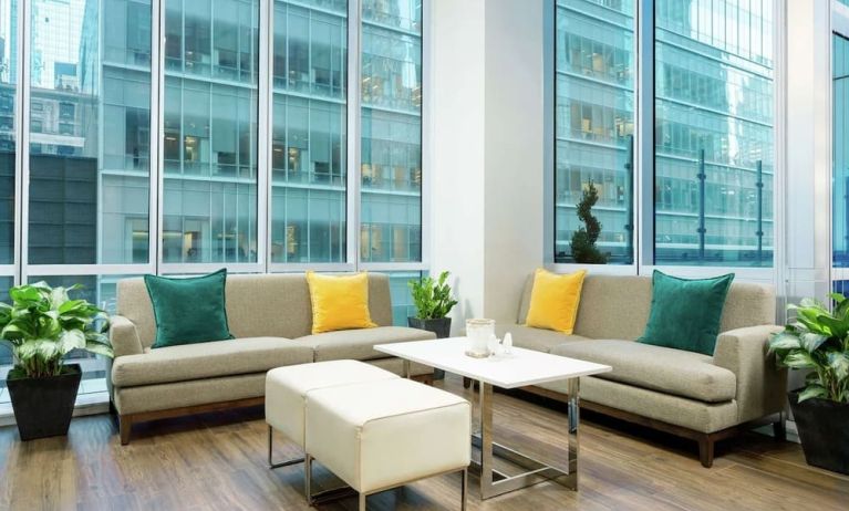 Lobby lounge at Hilton Garden Inn New York/Times Square Central.