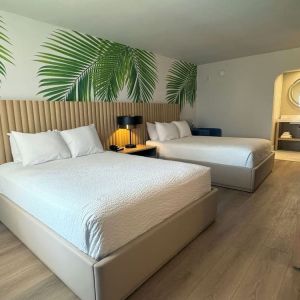 Day room with queen beds at The Harrison Hotel Downtown Hollywood.