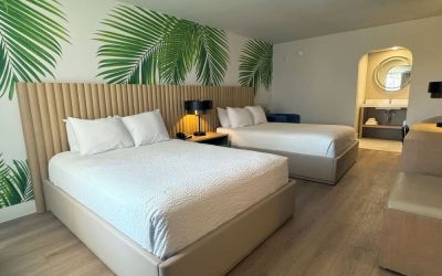 Day room with queen beds at The Harrison Hotel Downtown Hollywood.