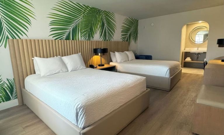 Day room with queen beds at The Harrison Hotel Downtown Hollywood.