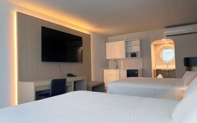 Day room with queen beds at The Harrison Hotel Downtown Hollywood.