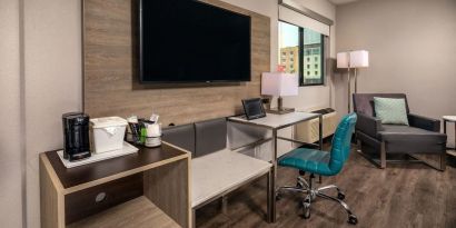 Day use room's workspace at Travelodge LAX By Wyndham.