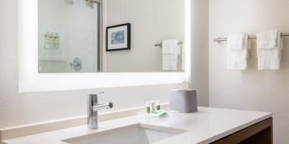 Guest bathroom at DoubleTree By Hilton Fort Worth South.