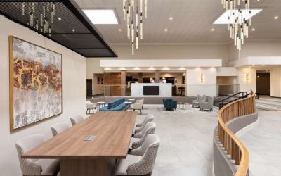 Workspace and business center Lounge and TV at DoubleTree By Hilton Fort Worth South.