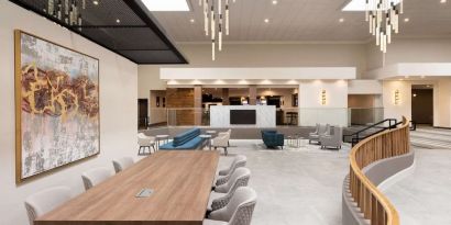 Workspace and business center Lounge and TV at DoubleTree By Hilton Fort Worth South.