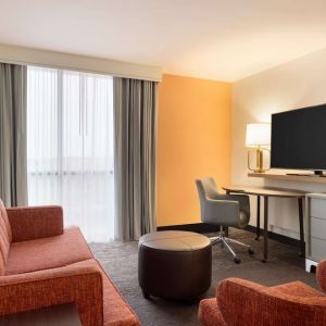 Lounge and TV at DoubleTree By Hilton Fort Worth South.