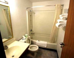 Private guest bathroom with combined tub and shower at Norwood Inn & Suites - Roseville.