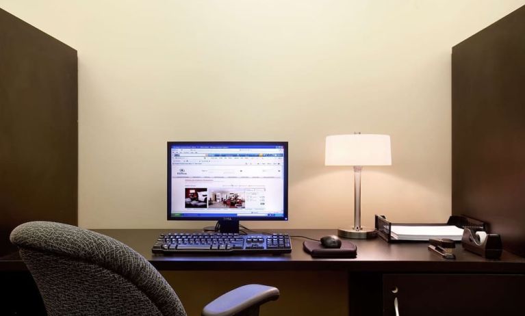 Business center with computer, printer and ergonomic chair at Hilton Orrington/Evanston.