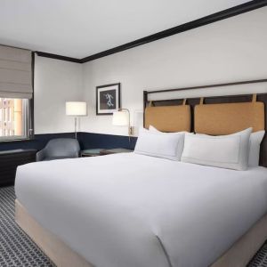 King bed at Hilton Orrington/Evanston.