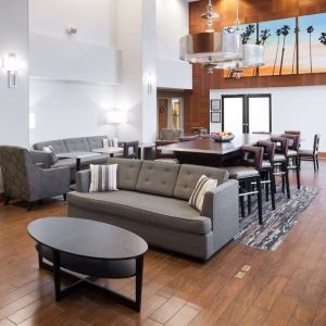 Lobby lounge and workspace at Hampton Inn Los Angeles-Orange County-Cypress.