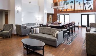 Lobby lounge and workspace at Hampton Inn Los Angeles-Orange County-Cypress.
