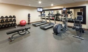 Fully equipped fitness center at Homewood Suites By Hilton Agoura Hills.