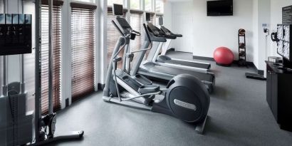 Well equipped fitness center at Homewood Suites By Hilton San Jose Airport-Silicon Valley.