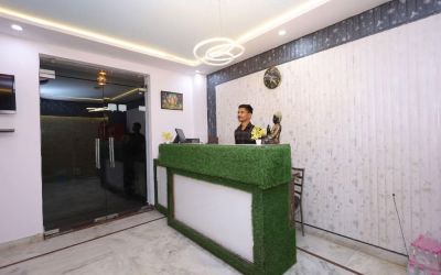 Reception desk at Hotel NoVo Agra.