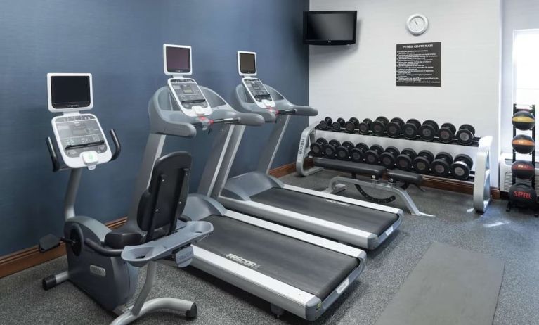 Well equipped fitness center at Homewood Suites By Hilton Fresno Airport/Clovis.