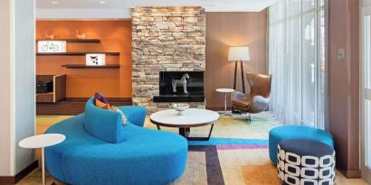 Coworking lounge at Fairfield Inn & Suites By Marriott North Bergen.