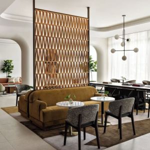 Hotel lobby at Kimpton Theta New York - Times Square.