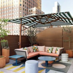 Terrace lounge seating at Kimpton Theta New York - Times Square.