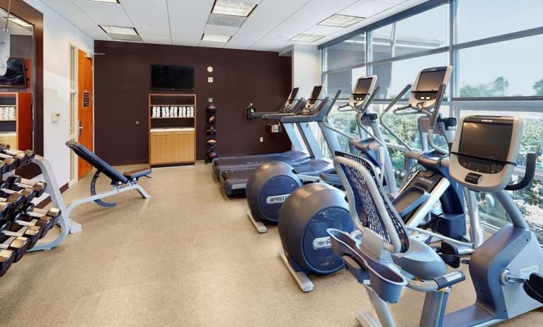 Fully equipped fitness center at DoubleTree By Hilton San Francisco Airport North Bayfront.
