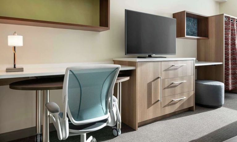 Day use room's workspace at 	Home2 Suites By Hilton Denver Downtown Convention Center.