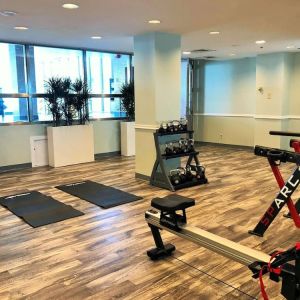 Well equipped fitness center at Hilton Newark Airport.
