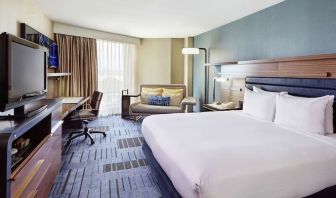 King bed at Hilton Newark Airport.