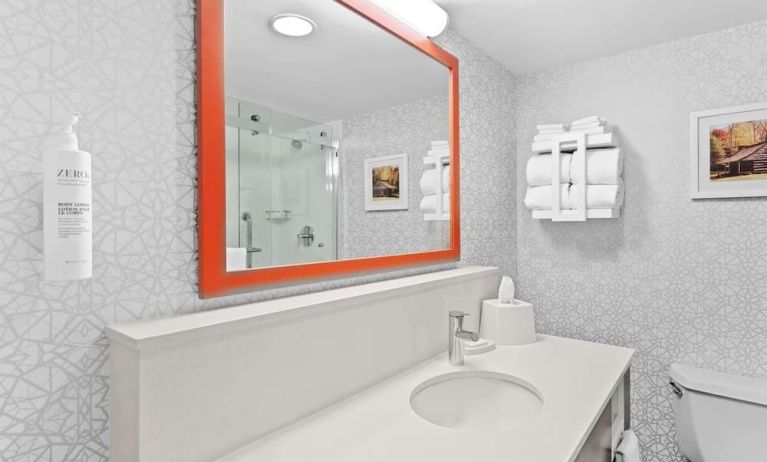 Private guest bathroom with free toiletries at Hampton Inn Chicago/Naperville.