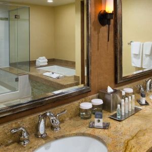 Guest bathroom at DoubleTree By Hilton Seattle Airport.