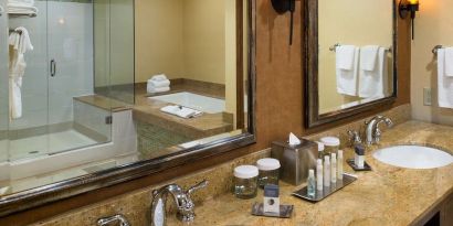 Guest bathroom at DoubleTree By Hilton Seattle Airport.