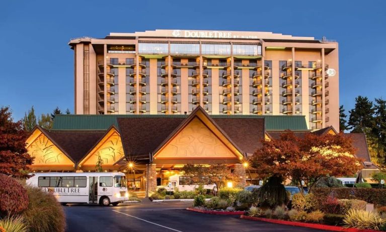 Hotel exterior at the DoubleTree by Hilton Seattle Airport.