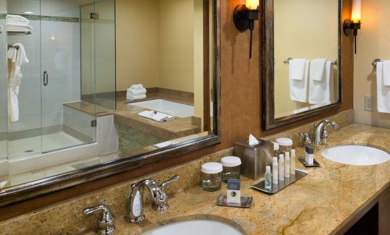 Guest bathroom at the DoubleTree by Hilton Seattle Airport.
