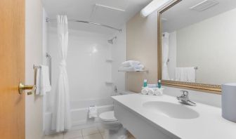 Private guest bathroom with combined shower and tub at Holiday Inn Express Chicago - Downers Grove.