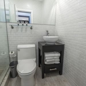 Private guest bathroom at Catalina Hotel & Beach Club.
