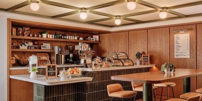Hotel's coffee shop perfect for coworking at Romer Hell's Kitchen.