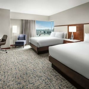 Day use twin room with work desk at Hilton Boston Logan Airport.