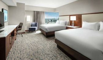 Day use twin room with work desk at Hilton Boston Logan Airport.