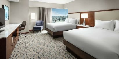 Day use twin room with work desk at Hilton Boston Logan Airport.