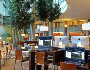 Lobby lounge and workspace at Hilton Boston Logan Airport