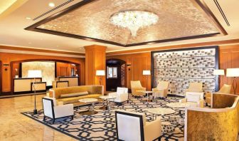 Lobby lounge area at Hilton Short Hills.