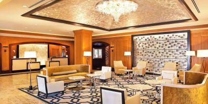 Lobby lounge area at Hilton Short Hills.