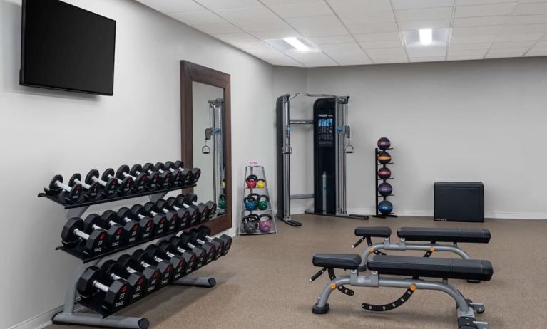 Well equipped fitness center at Hilton Indianapolis Hotel & Suites.