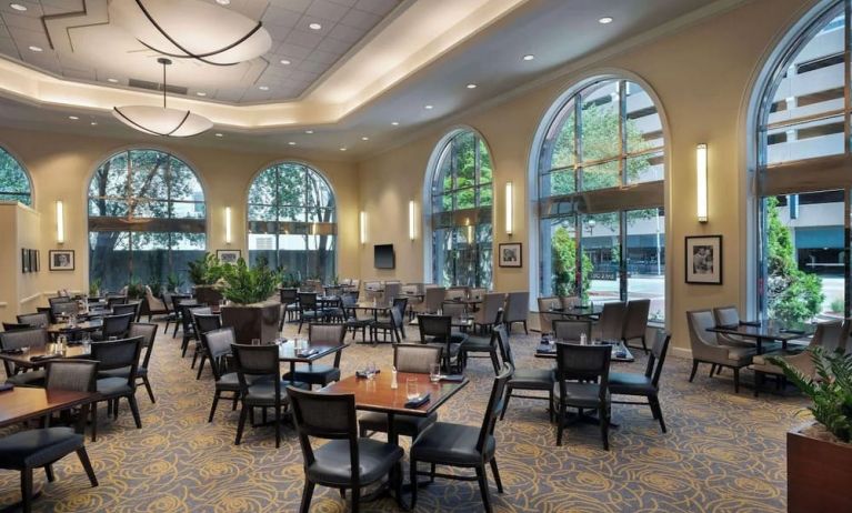 On-site restaurant at Hilton Indianapolis Hotel & Suites.