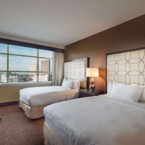 Day use twin room with workspace at Hilton Baton Rouge Capitol Center.