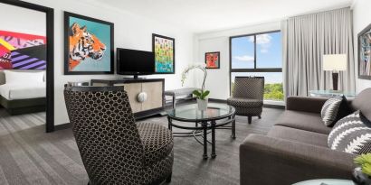 Day use room with living area at Hotel Studio Allston.