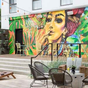 Courtyard perfect for coworking at Hotel Studio Allston.