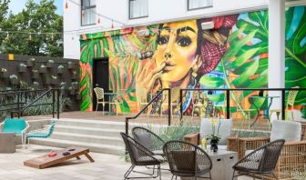 Courtyard perfect for coworking at Hotel Studio Allston.