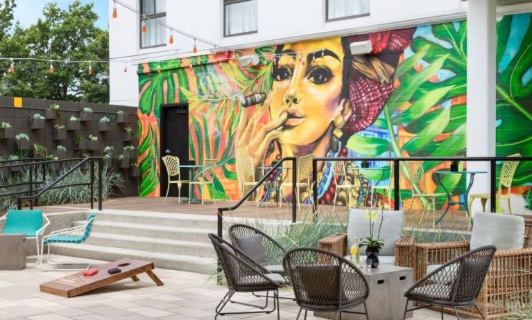 Courtyard perfect for coworking at Hotel Studio Allston.