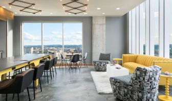 Dining area perfect for coworking at Moxy Boston Downtown.