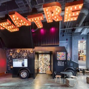 Lobby area at Moxy Boston Downtown.