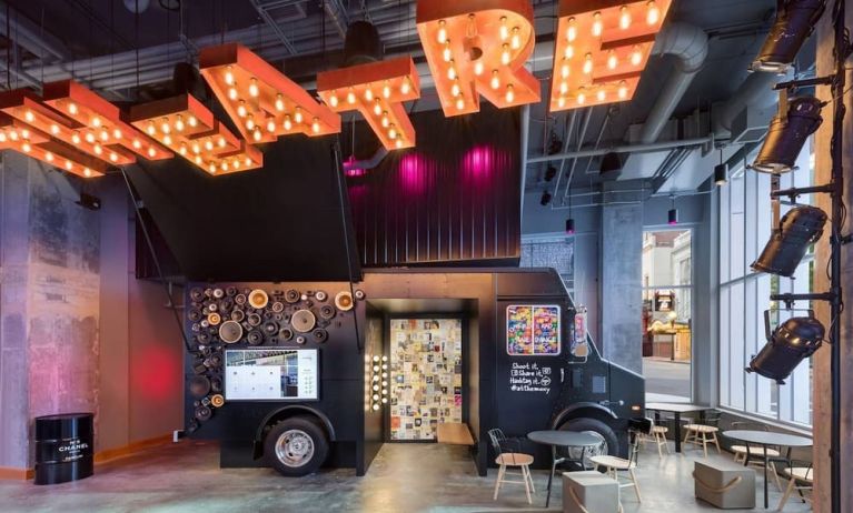 Lobby area at Moxy Boston Downtown.